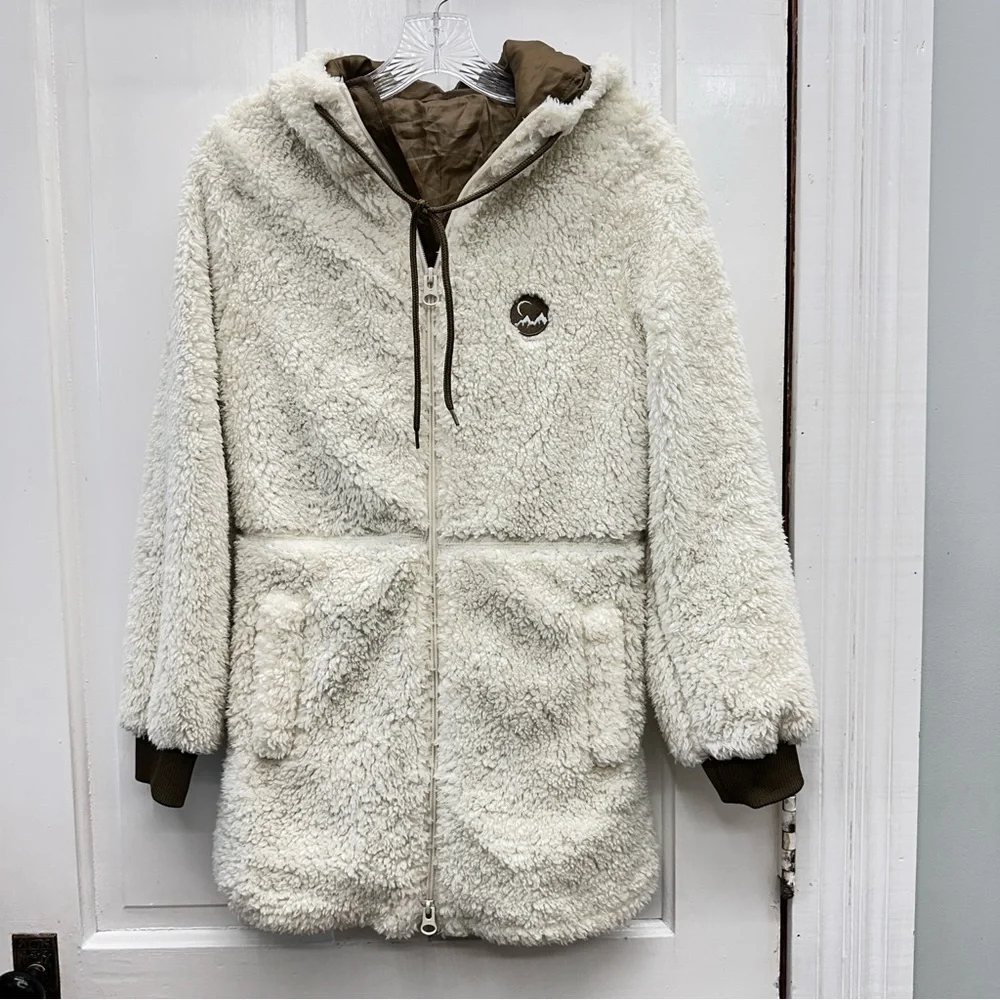 Zyia Active long hair fleece lined‎ hooded teddy jacket coat women's xs